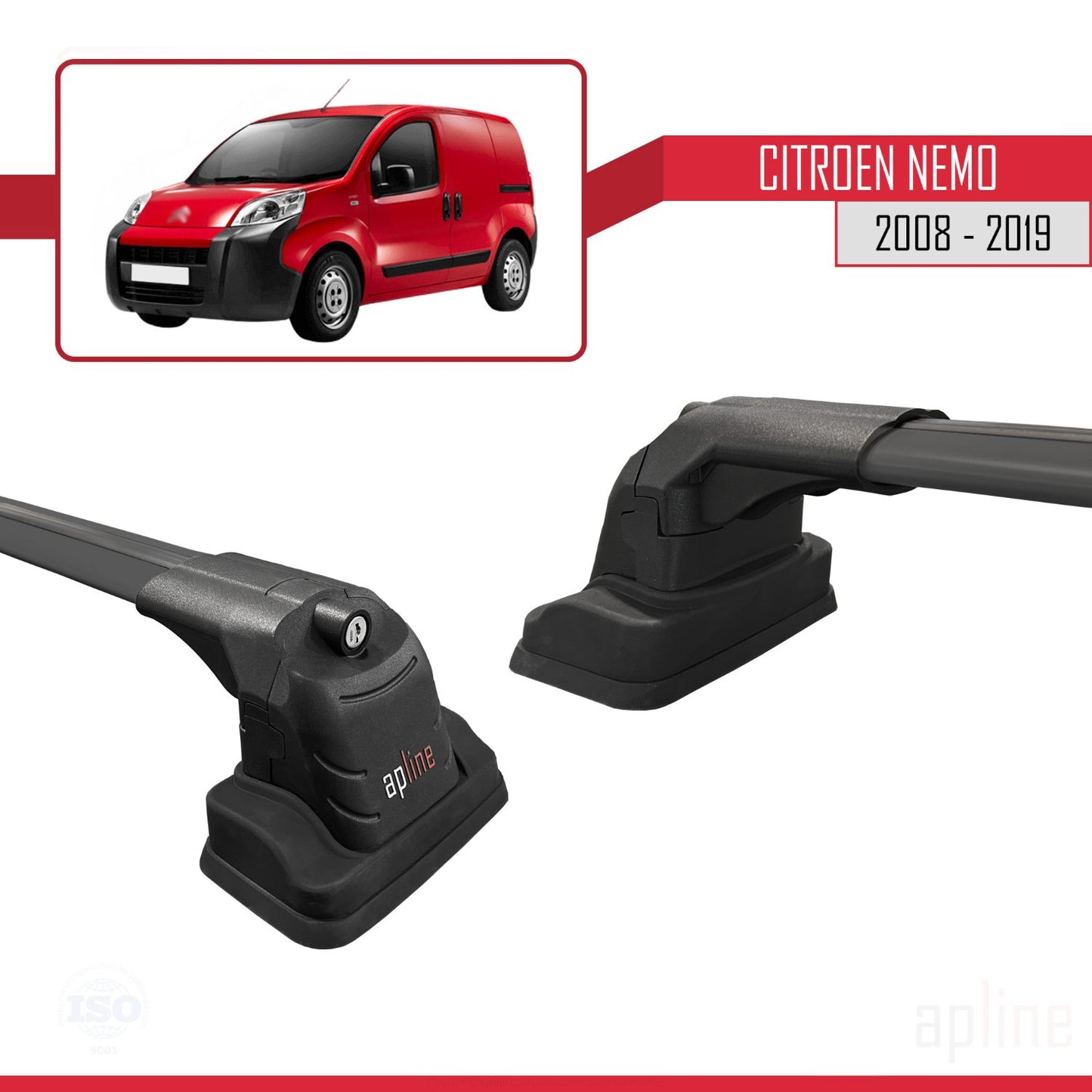 Compatible con Citroen Nemo 2008-2019 ACE-3 Barras de Techo Auto Portaequipajes Barras Transversales Negro Aluminio 2 Barras