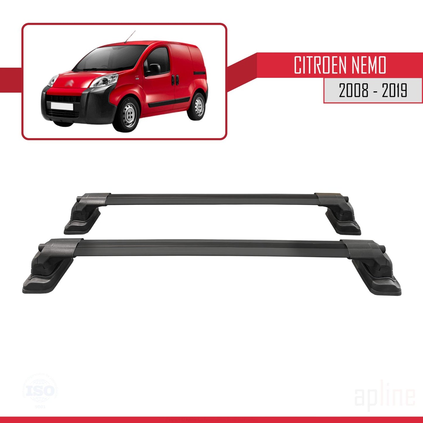 Compatible con Citroen Nemo 2008-2019 ACE-3 Barras de Techo Auto Portaequipajes Barras Transversales Negro Aluminio 2 Barras