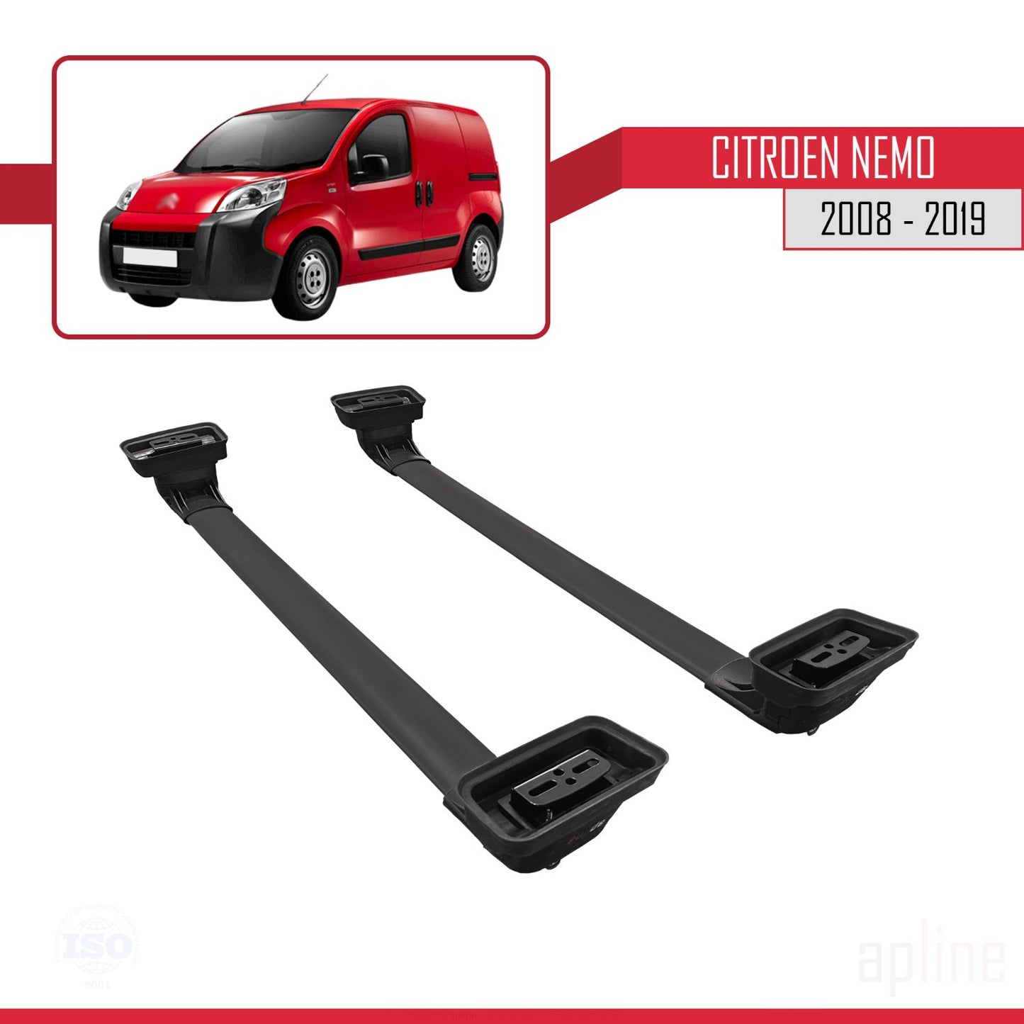 Compatible con Citroen Nemo 2008-2019 ACE-3 Barras de Techo Auto Portaequipajes Barras Transversales Negro Aluminio 2 Barras