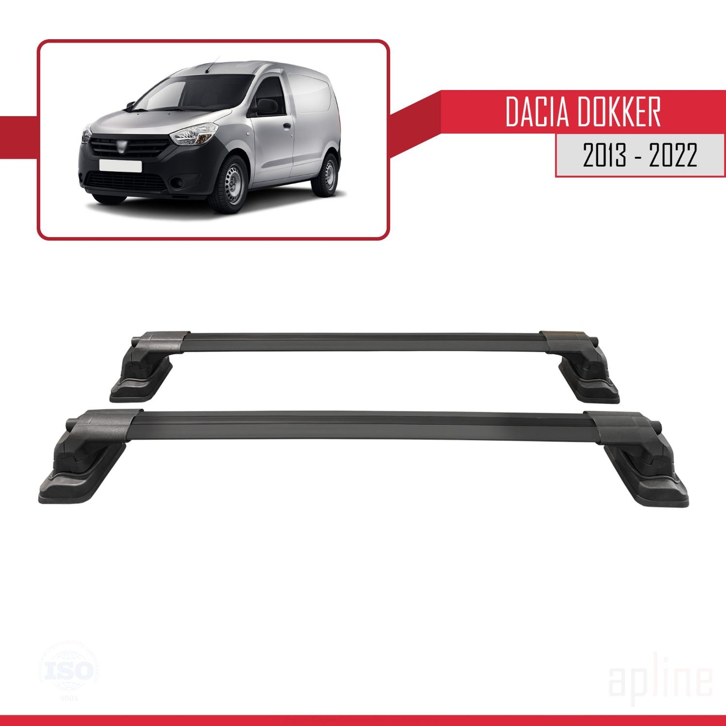 Compatible avec Dacia Dokker 2013-2022 ACE-3 Barres de Toit Railing Porte-Bagages de Voiture Noir Aluminium 2 Barres