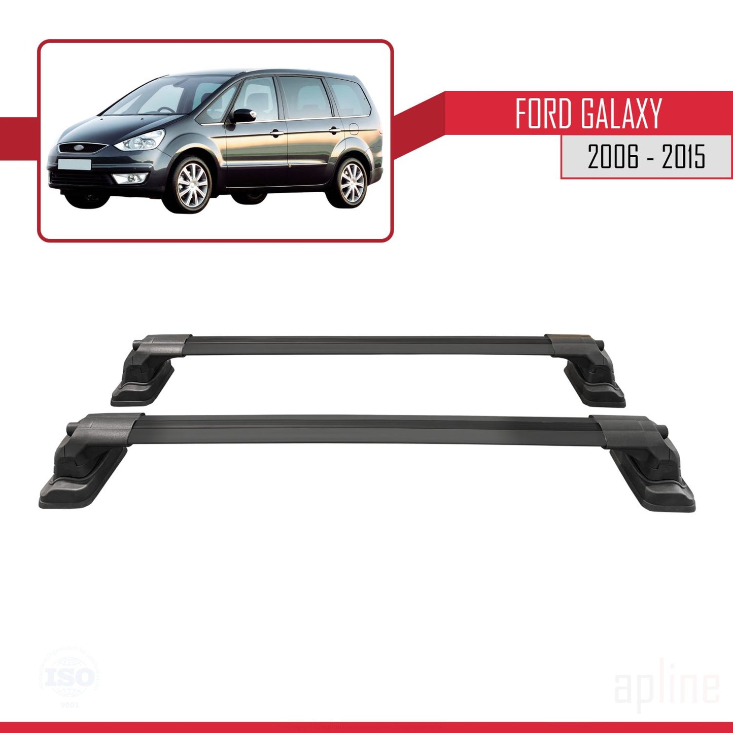 ACE-3 Dakdrager bagagedrager compatibel met Ford Galaxy (MK3) 2006-2015 Spoorstaven Zwart Aluminium 2 Staven