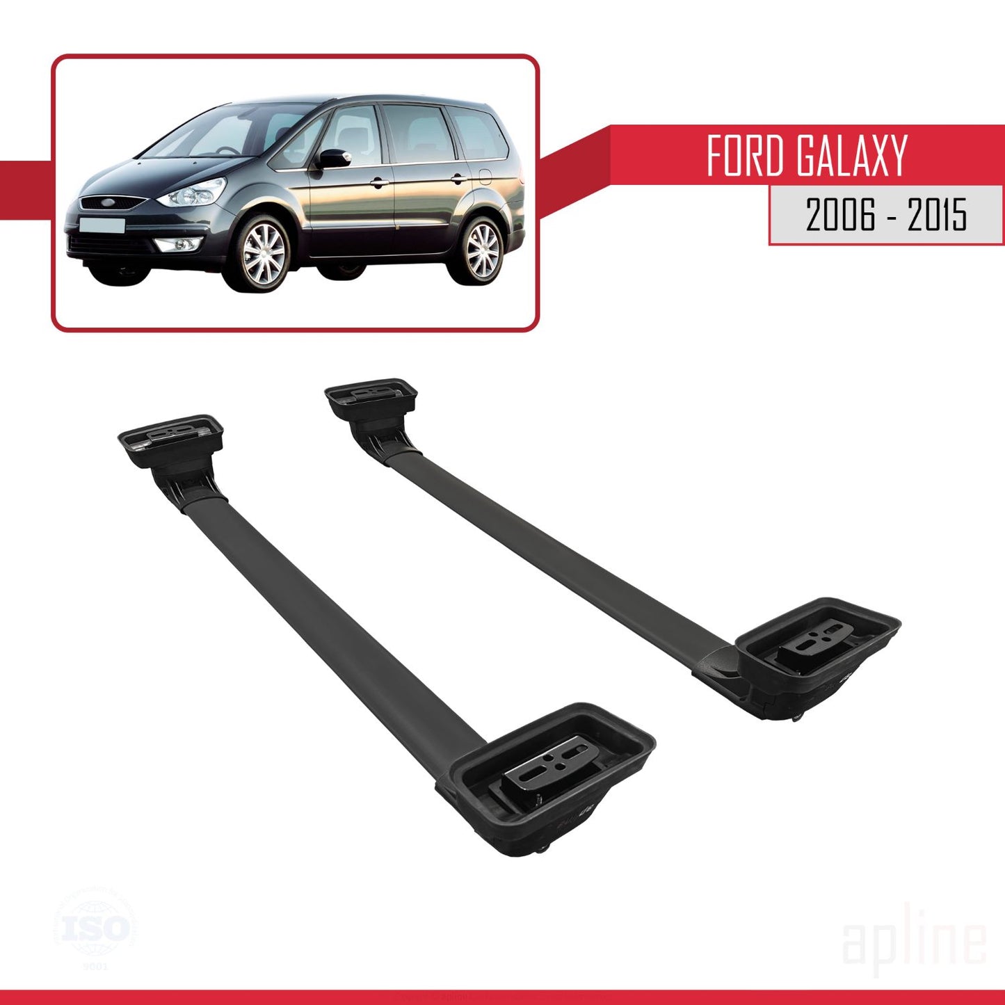 ACE-3 Dakdrager bagagedrager compatibel met Ford Galaxy (MK3) 2006-2015 Spoorstaven Zwart Aluminium 2 Staven