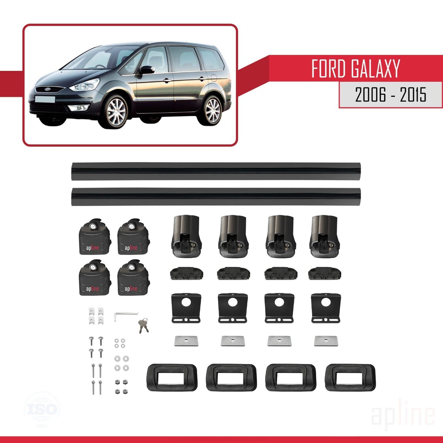ACE-3 Dakdrager bagagedrager compatibel met Ford Galaxy (MK3) 2006-2015 Spoorstaven Zwart Aluminium 2 Staven