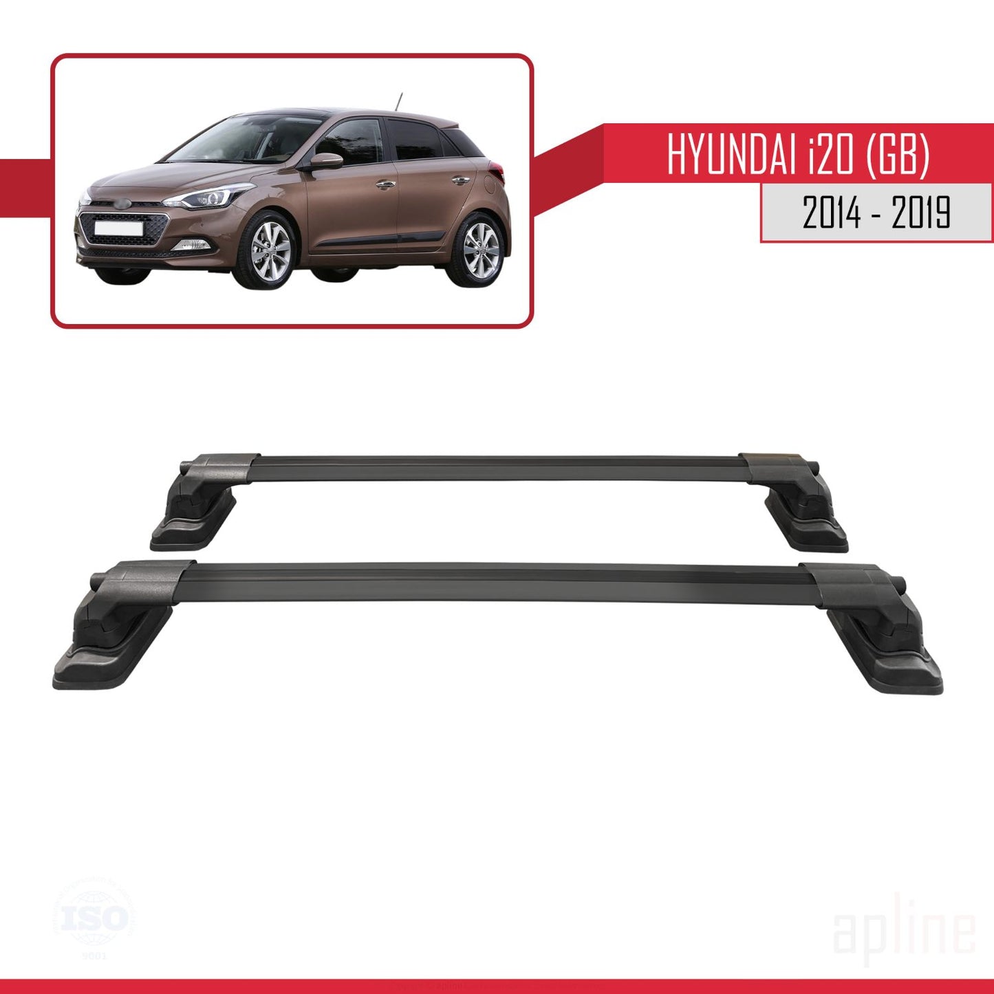 Compatible con Hyundai i20 (GB) 2014-2019 ACE-3 Barras de Techo Auto Portaequipajes Barras Transversales Negro Aluminio 2 Barras