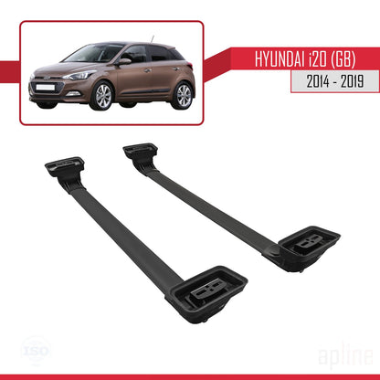 Compatible con Hyundai i20 (GB) 2014-2019 ACE-3 Barras de Techo Auto Portaequipajes Barras Transversales Negro Aluminio 2 Barras