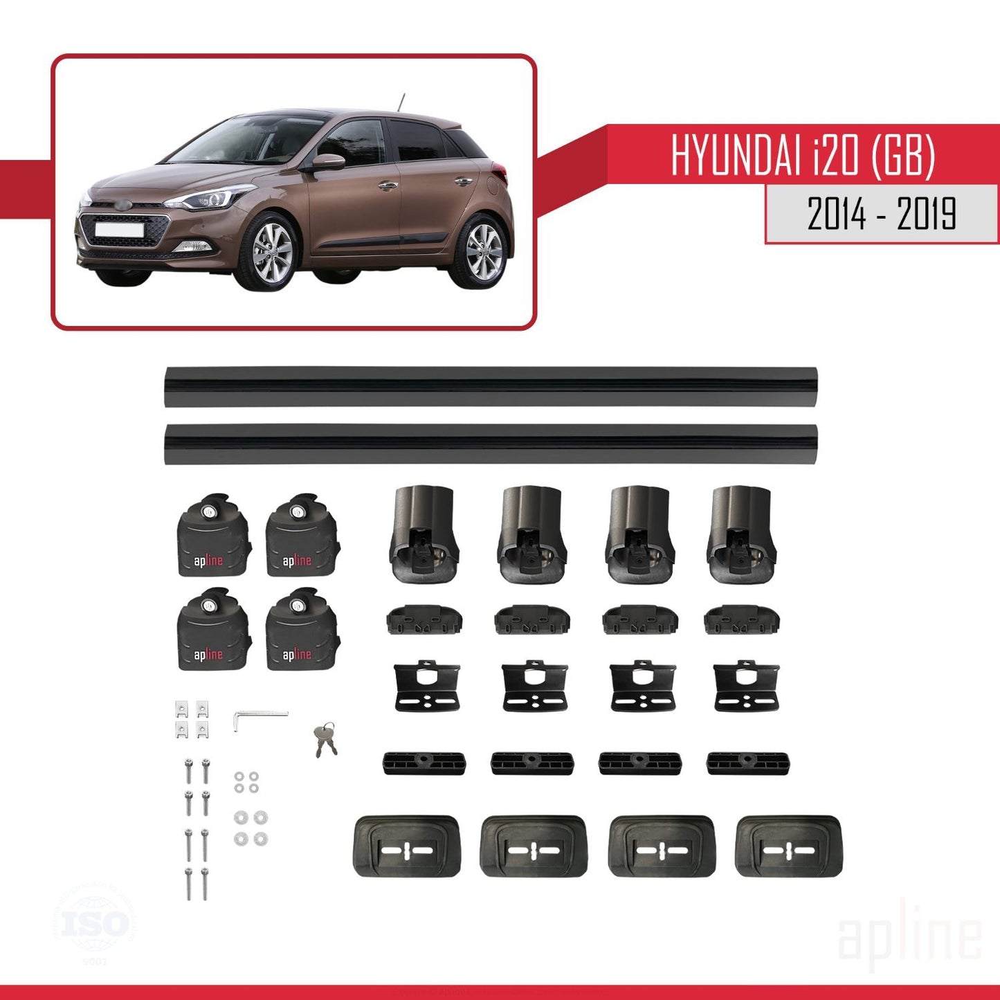 Compatible con Hyundai i20 (GB) 2014-2019 ACE-3 Barras de Techo Auto Portaequipajes Barras Transversales Negro Aluminio 2 Barras