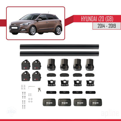 Compatible con Hyundai i20 (GB) 2014-2019 ACE-3 Barras de Techo Auto Portaequipajes Barras Transversales Negro Aluminio 2 Barras