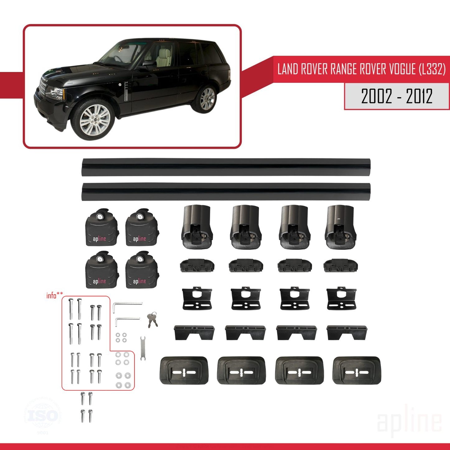 Compatible con Land Rover Range Rover Vogue (L322) 2002-2012 ACE-3 Barras de Techo Auto Portaequipajes Barras Transversales Negro Aluminio 2 Barras