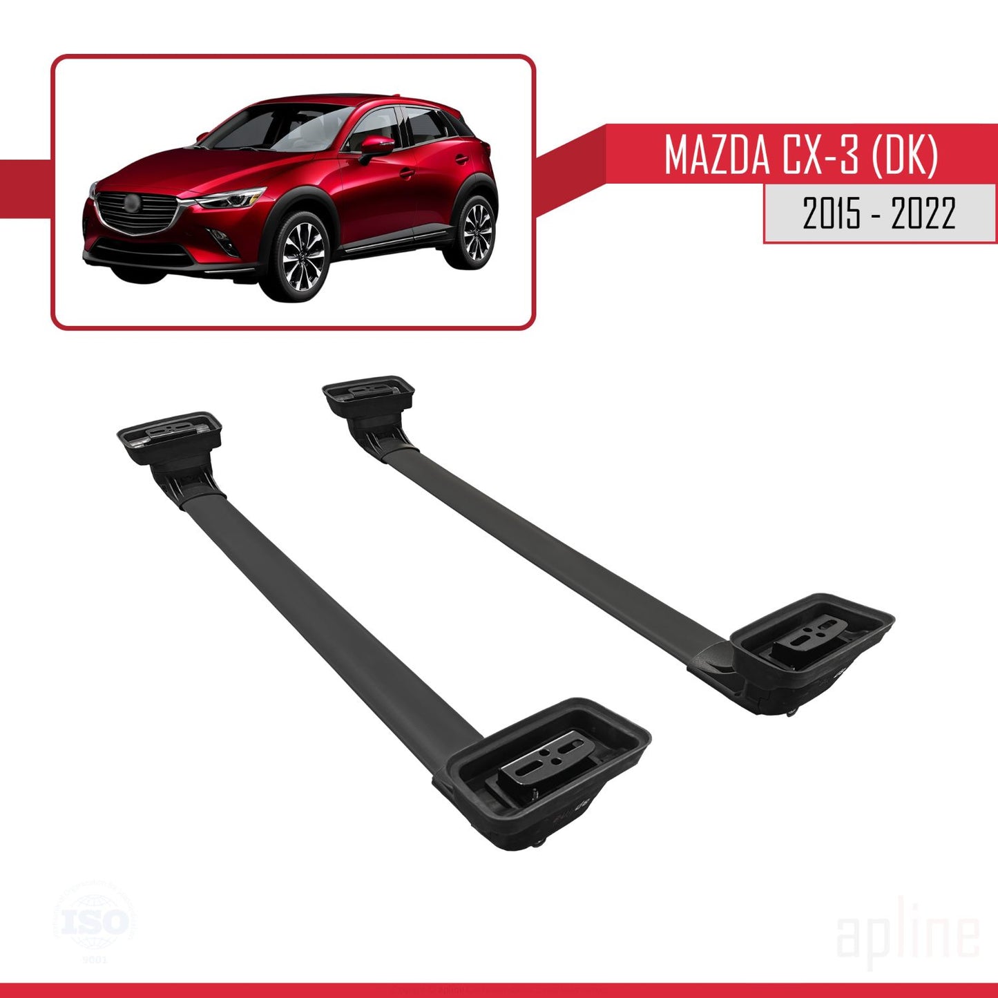 Compatible avec Mazda CX-3 (DK) 2015-2022 ACE-3 Barres de Toit Railing Porte-Bagages de Voiture Noir Aluminium 2 Barres