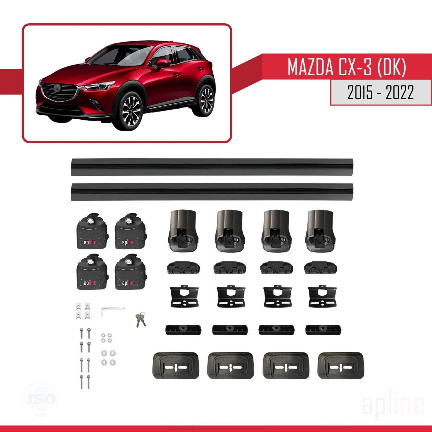 Compatible avec Mazda CX-3 (DK) 2015-2022 ACE-3 Barres de Toit Railing Porte-Bagages de Voiture Noir Aluminium 2 Barres