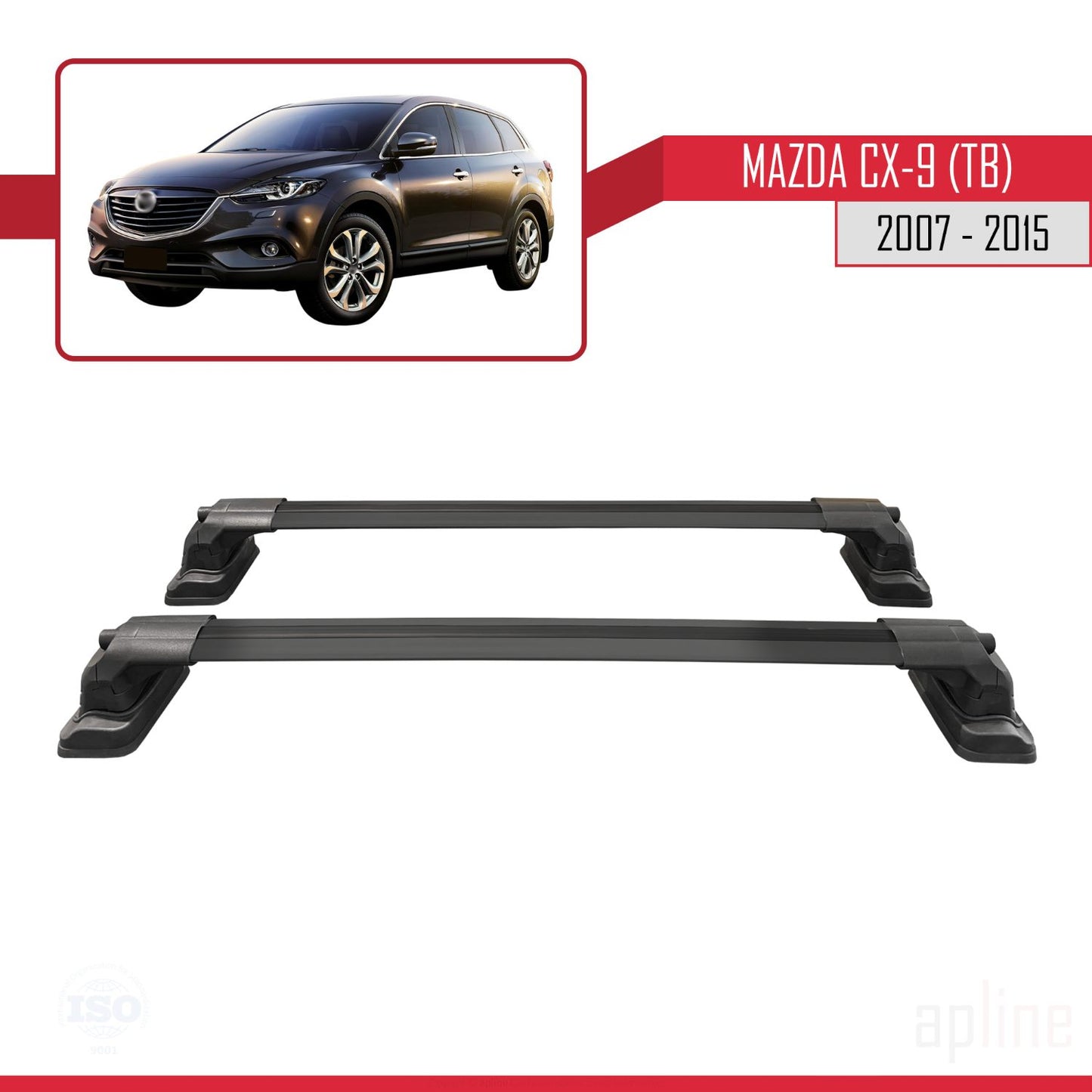 Compatibile con Mazda CX-9 (TB) 2007-2015 ACE-3 Barre Tetto Portapacchi Auto Barre Portatutto Nero Alluminio 2 Barre