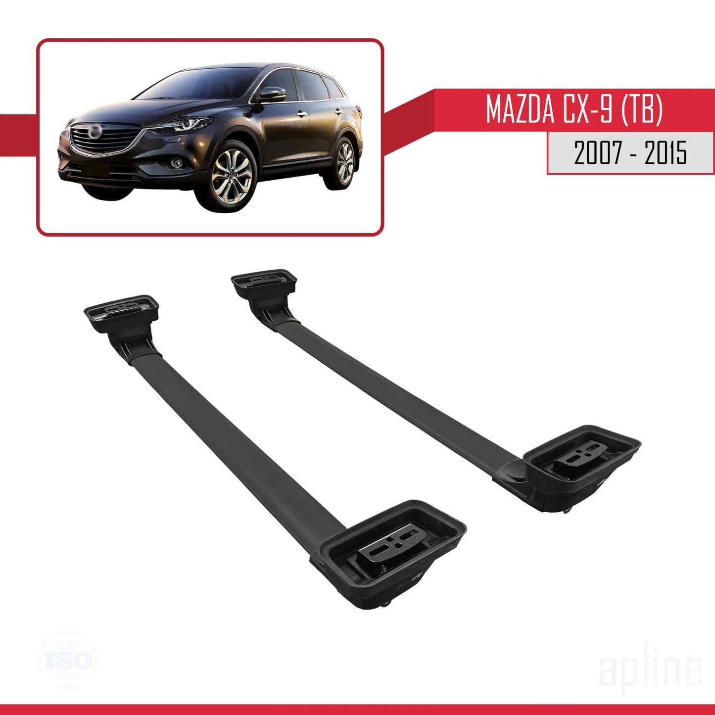 Compatibile con Mazda CX-9 (TB) 2007-2015 ACE-3 Barre Tetto Portapacchi Auto Barre Portatutto Nero Alluminio 2 Barre