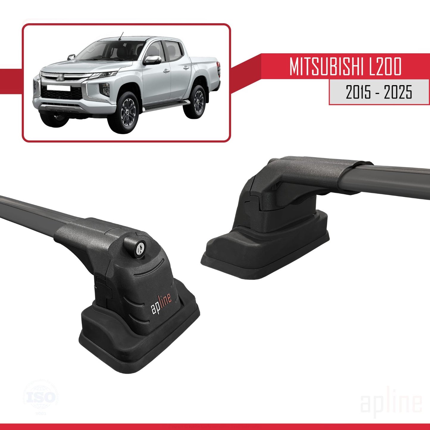ACE-3 Dakdrager bagagedrager compatibel met Mitsubishi L200 (MK5) 2015-2025 Spoorstaven Zwart Aluminium 2 Staven