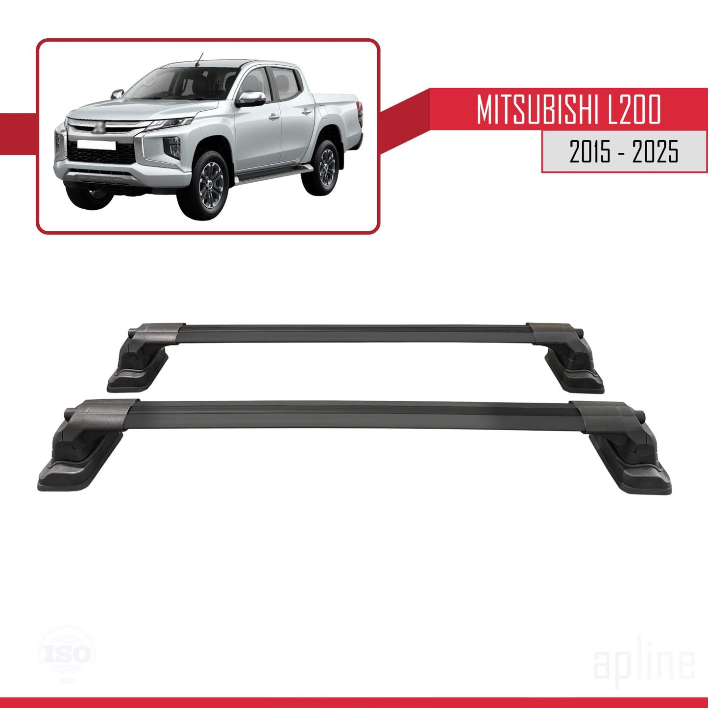 ACE-3 Dakdrager bagagedrager compatibel met Mitsubishi L200 (MK5) 2015-2025 Spoorstaven Zwart Aluminium 2 Staven