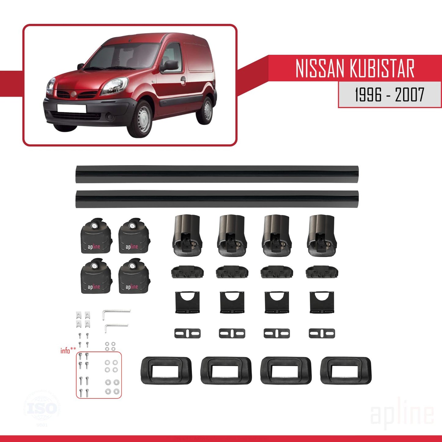 Compatibile con Nissan Kubistar 1996-2007 ACE-3 Barre Tetto Portapacchi Auto Barre Portatutto Nero Alluminio 2 Barre