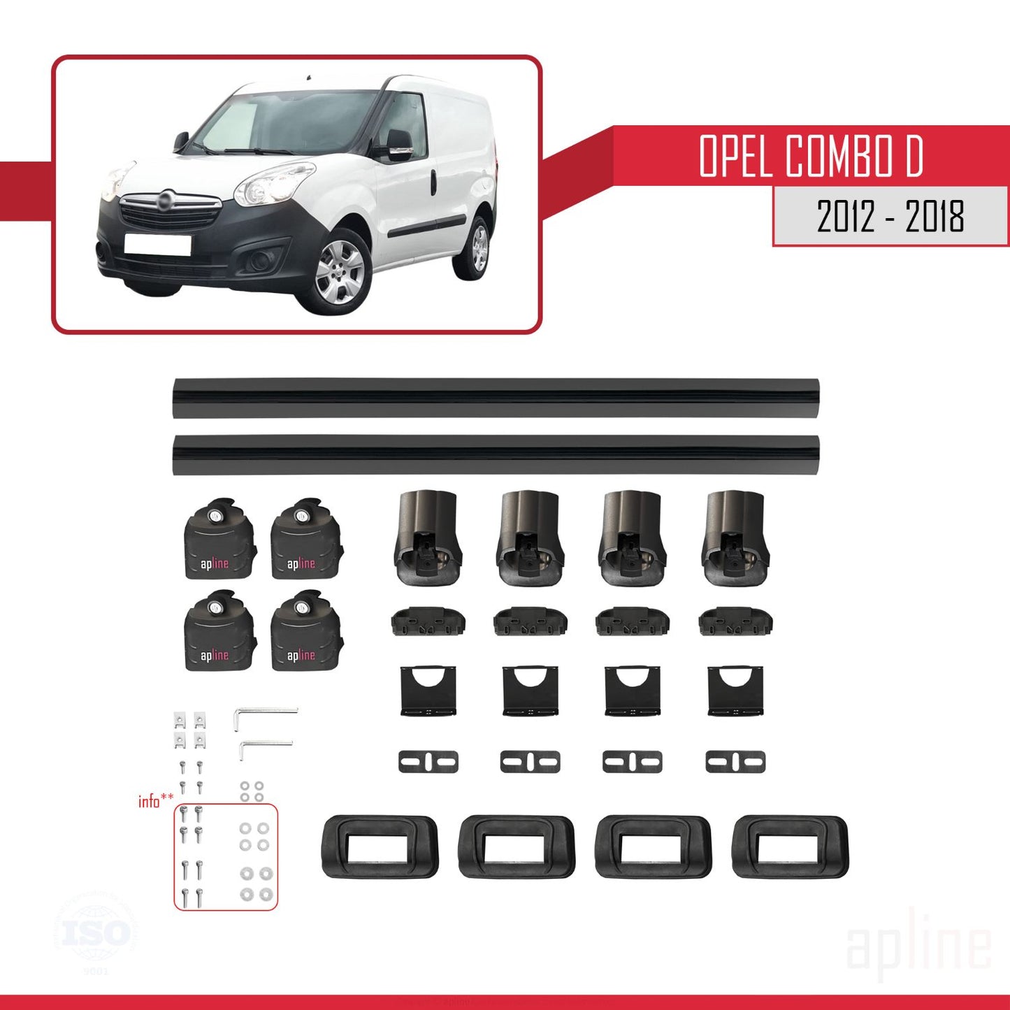 Compatibile con Opel Combo D 2012-2018 ACE-3 Barre Tetto Portapacchi Auto Barre Portatutto Nero Alluminio 2 Barre