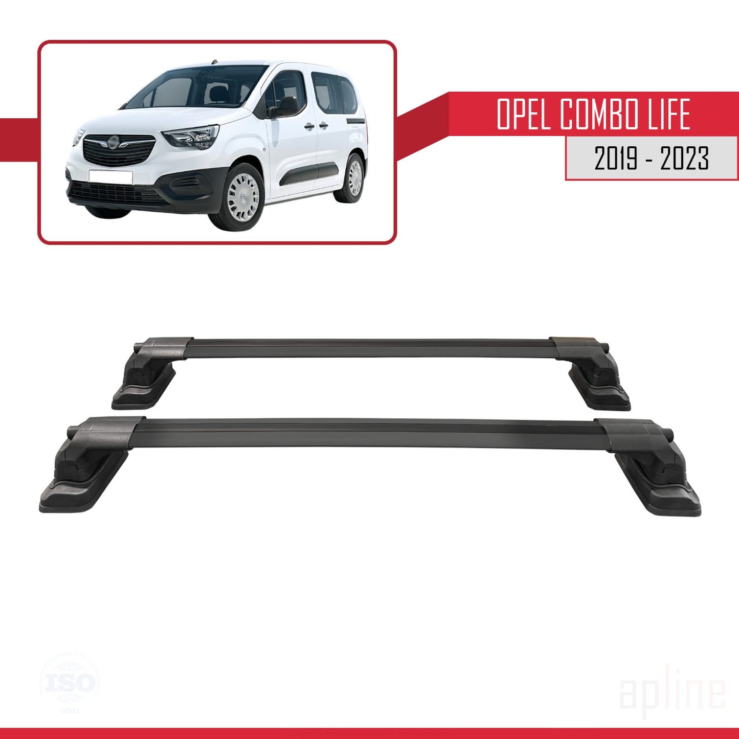 Compatible avec Opel Combo Life 2019-2023 ACE-3 Barres de Toit Railing Porte-Bagages de Voiture Noir Aluminium 2 Barres