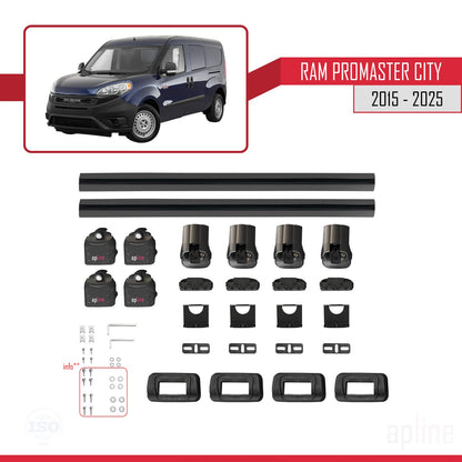 Compatible avec Ram Promaster City 2015-2025 ACE-3 Barres de Toit Railing Porte-Bagages de Voiture Noir Aluminium 2 Barres