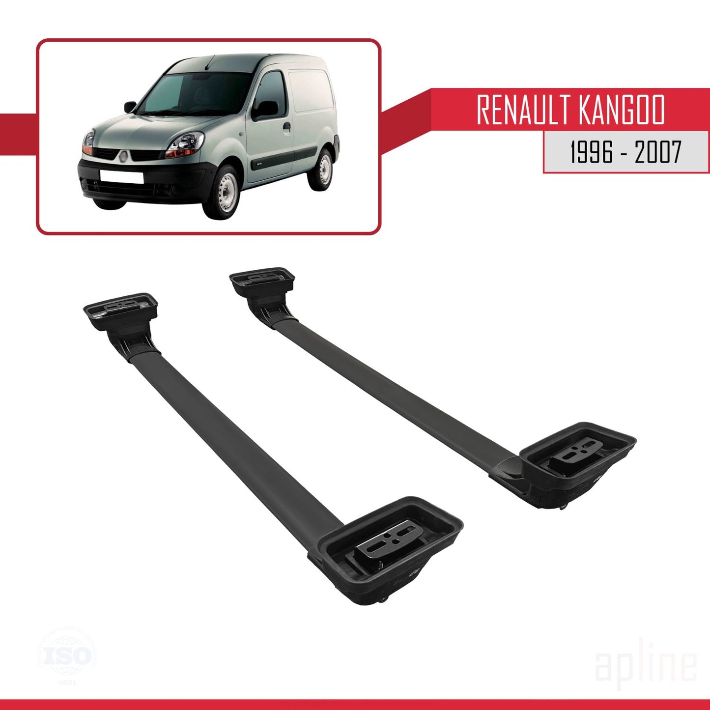 Compatible avec Renault Kangoo 1996-2007 ACE-3 Barres de Toit Railing Porte-Bagages de Voiture Noir Aluminium 2 Barres