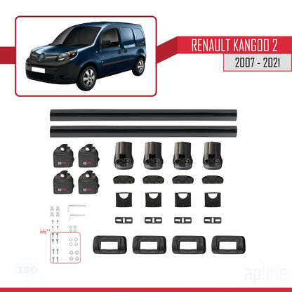 Compatible avec Renault Kangoo 2 2007-2021 ACE-3 Barres de Toit Railing Porte-Bagages de Voiture Noir Aluminium 2 Barres