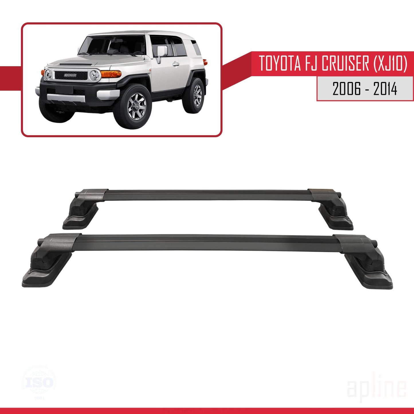 Compatible con Toyota FJ Cruiser (XJ10) 2006-2014 ACE-3 Barras de Techo Auto Portaequipajes Barras Transversales Negro Aluminio 2 Barras
