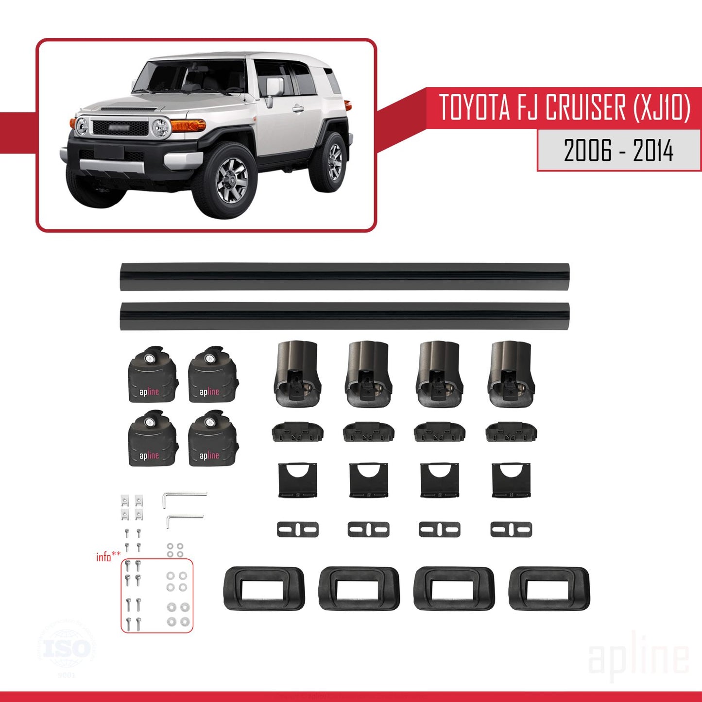 Compatible con Toyota FJ Cruiser (XJ10) 2006-2014 ACE-3 Barras de Techo Auto Portaequipajes Barras Transversales Negro Aluminio 2 Barras