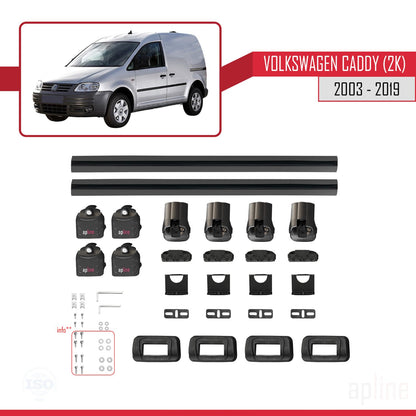 Compatible avec Volkswagen Caddy (2K) 2003-2019 ACE-3 Barres de Toit Railing Porte-Bagages de Voiture Noir Aluminium 2 Barres
