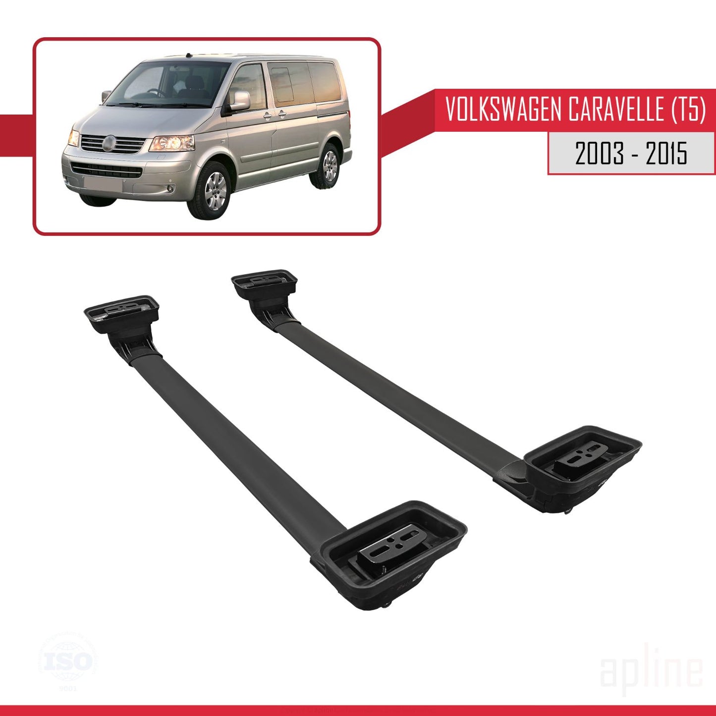 Compatible avec Volkswagen Caravelle (T5) 2003-2015 ACE-3 Barres de Toit Railing Porte-Bagages de Voiture Noir Aluminium 2 Barres