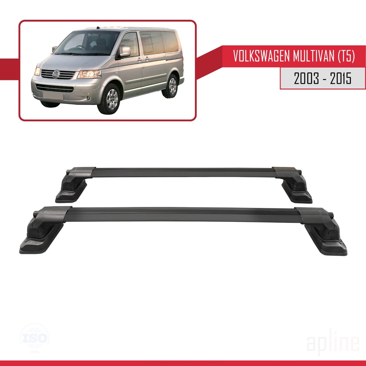 Kompatibel mit Volkswagen Multivan (T5) 2003-2015 ACE-3 Relingträger Dachträger Auto Gepäckträger Schwarz Aluminium 2 Stangen