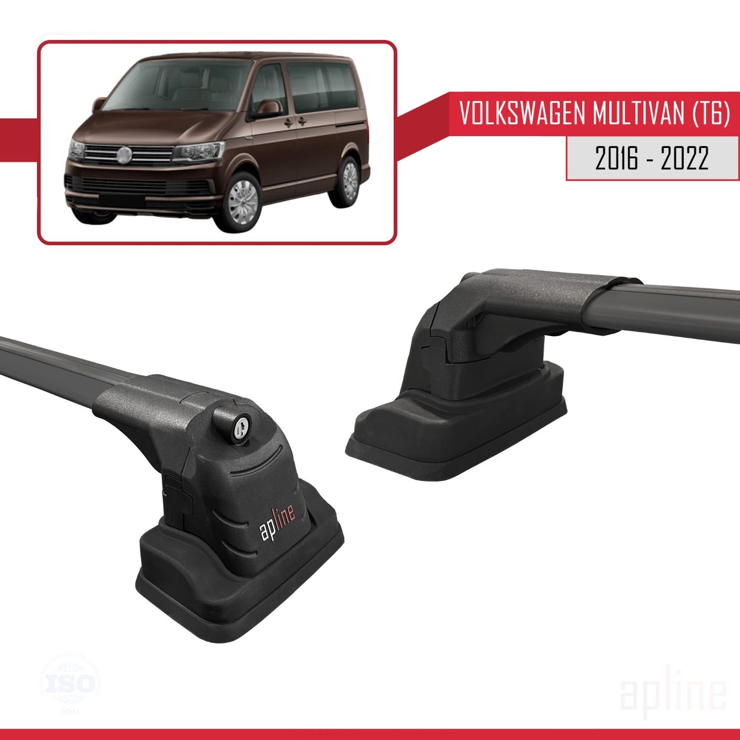 Compatible avec Volkswagen Multivan (T6) 2016-2022 ACE-3 Barres de Toit Railing Porte-Bagages de Voiture Noir Aluminium 2 Barres