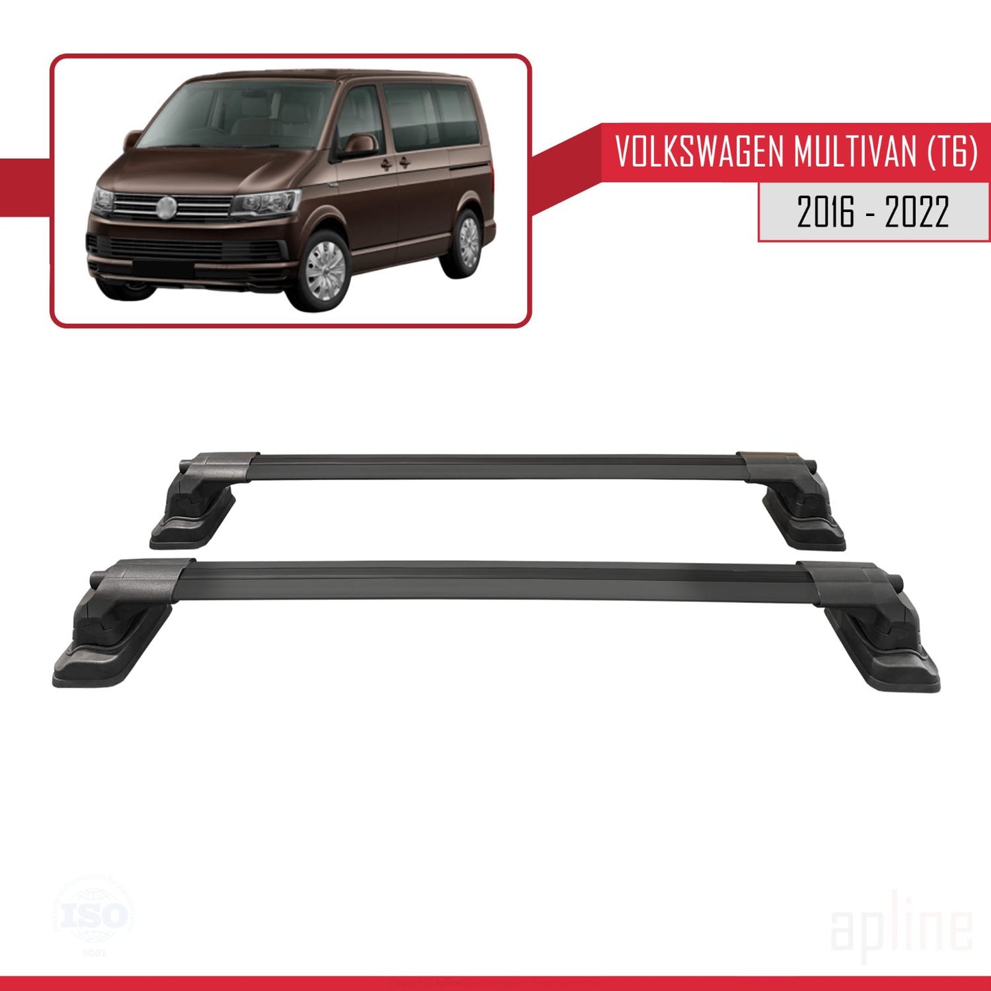 Compatible avec Volkswagen Multivan (T6) 2016-2022 ACE-3 Barres de Toit Railing Porte-Bagages de Voiture Noir Aluminium 2 Barres