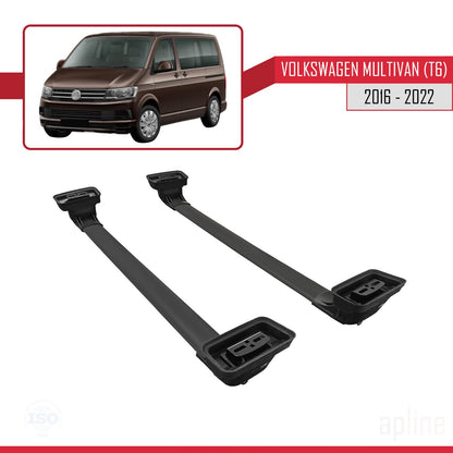 Compatible avec Volkswagen Multivan (T6) 2016-2022 ACE-3 Barres de Toit Railing Porte-Bagages de Voiture Noir Aluminium 2 Barres