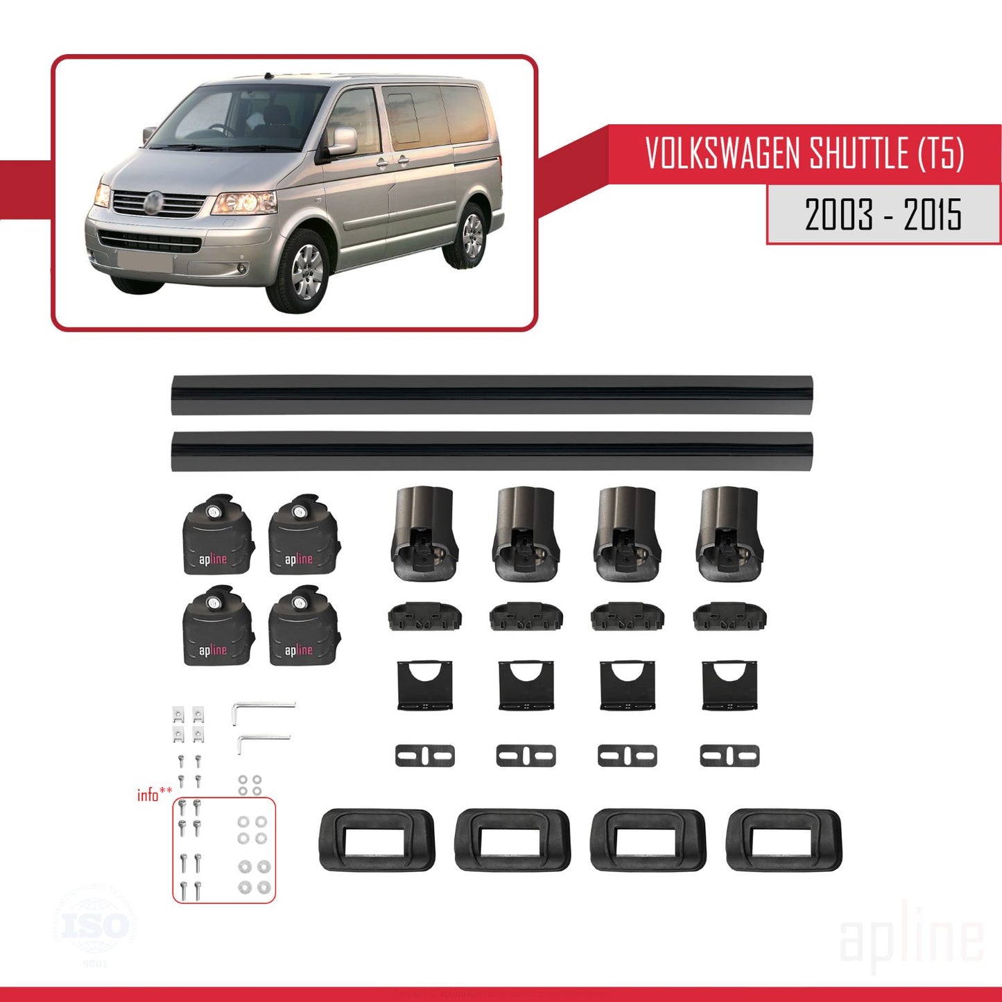 Compatible avec Volkswagen Shuttle (T5) 2003-2015 ACE-3 Barres de Toit Railing Porte-Bagages de Voiture Noir Aluminium 2 Barres