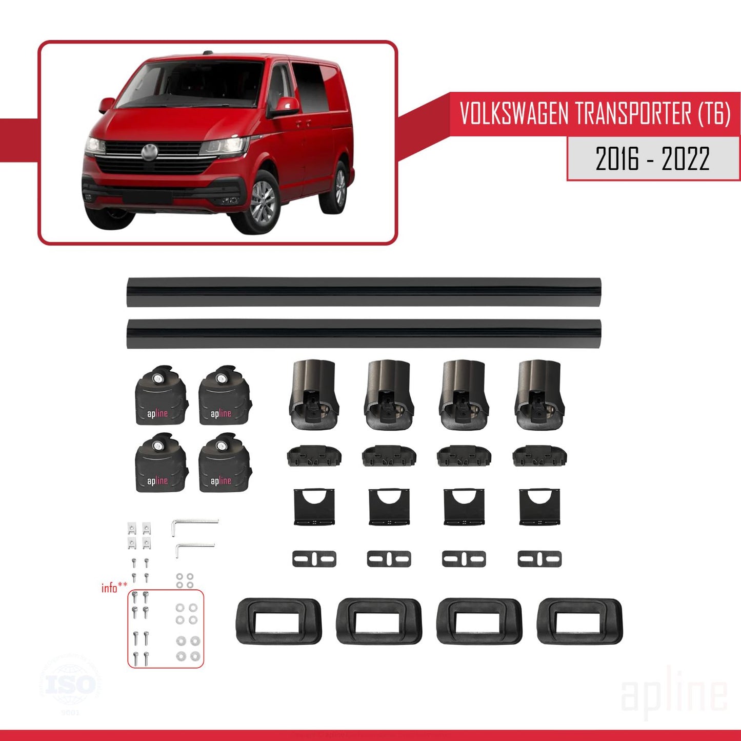 Compatible avec Volkswagen Transporter (T6) 2016-2022 ACE-3 Barres de Toit Railing Porte-Bagages de Voiture Noir Aluminium 2 Barres