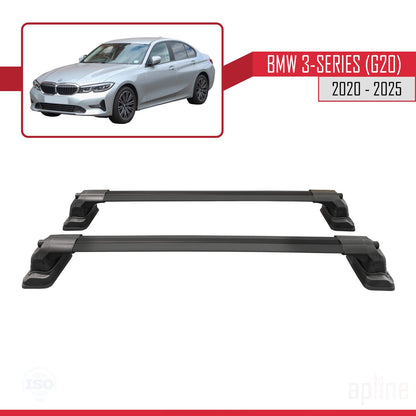 Compatible avec BMW Série 3 (G20) 2020-2025 ACE-3 Barres de Toit Railing Porte-Bagages de Voiture Noir Aluminium 2 Barres