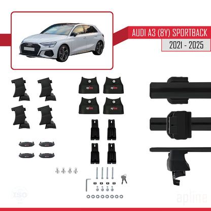Compatibile con A3 (8Y) Sportback 2020-2025 ACE-4 Barre portatutto per auto Portapacchi in alluminio nero 2 barre