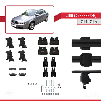 ACE-4 Dakdrager bagagedrager compatibel met A4 (B6) 2001-2004 Spoorstaven Zwart Aluminium 2 Staven