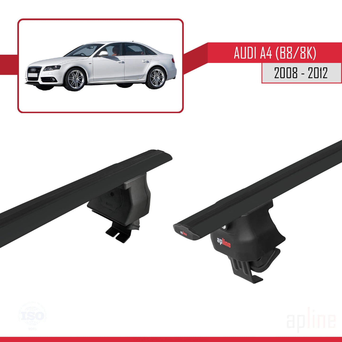 Compatible avec A4 (B8) Pre-Facelift 2008-2012 ACE-4 Barres de Toit Railing Porte-Bagages de Voiture Noir Aluminium 2 Barres