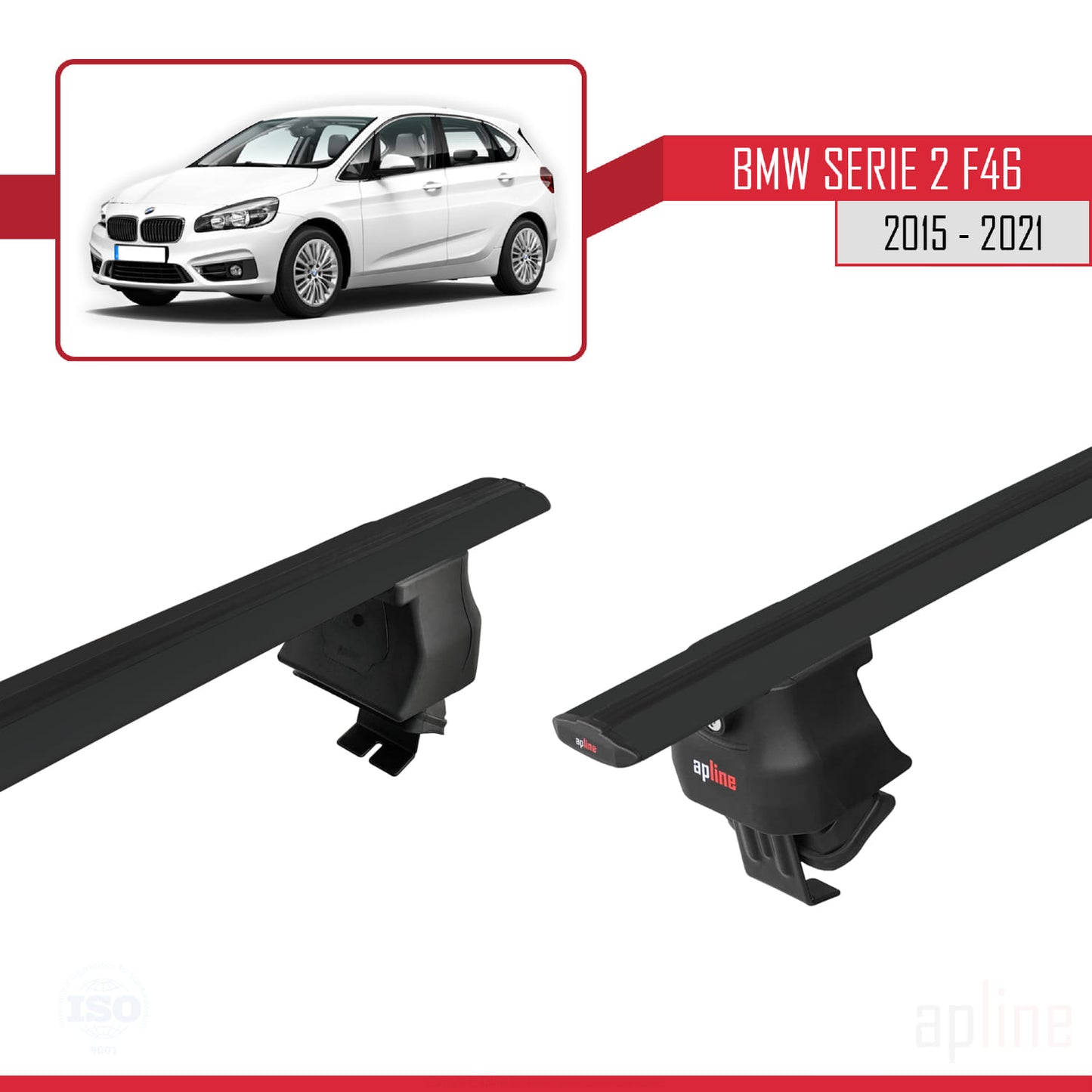 Compatible avec BMW Série 2 (F46) Gran Tourer 2015-2021 ACE-4 Barres de Toit Railing Porte-Bagages de Voiture Noir Aluminium 2 Barres