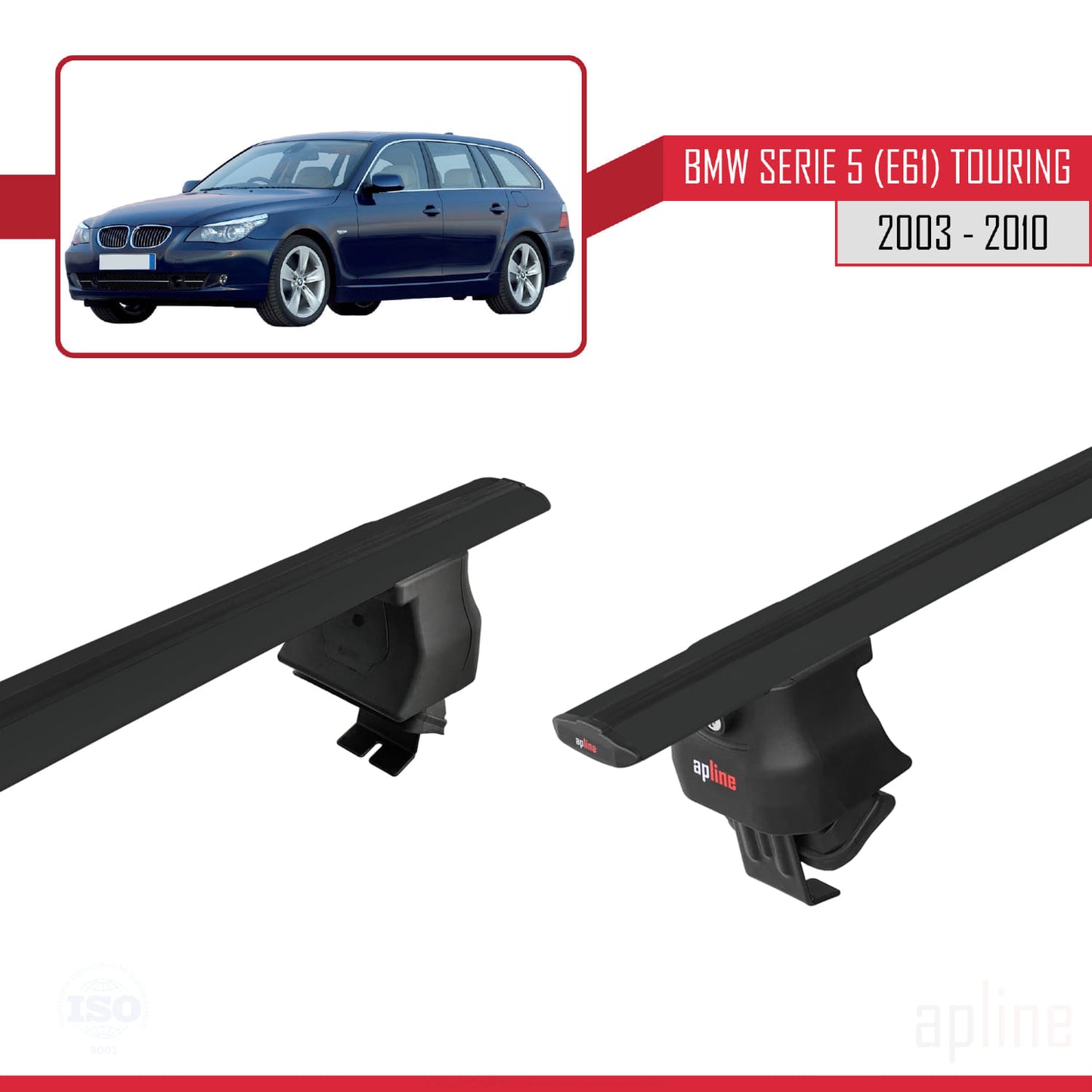 Compatible avec BMW Série 5 (E61) Touring 2004-2010 ACE-4 Barres de Toit Railing Porte-Bagages de Voiture Noir Aluminium 2 Barres