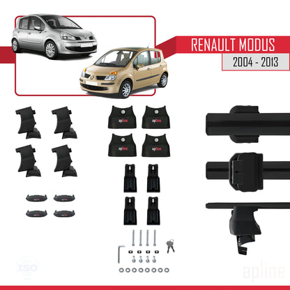 ACE-4 Dakdrager bagagedrager compatibel met Renault Modus 2004-2013 Spoorstaven Zwart Aluminium 2 Staven