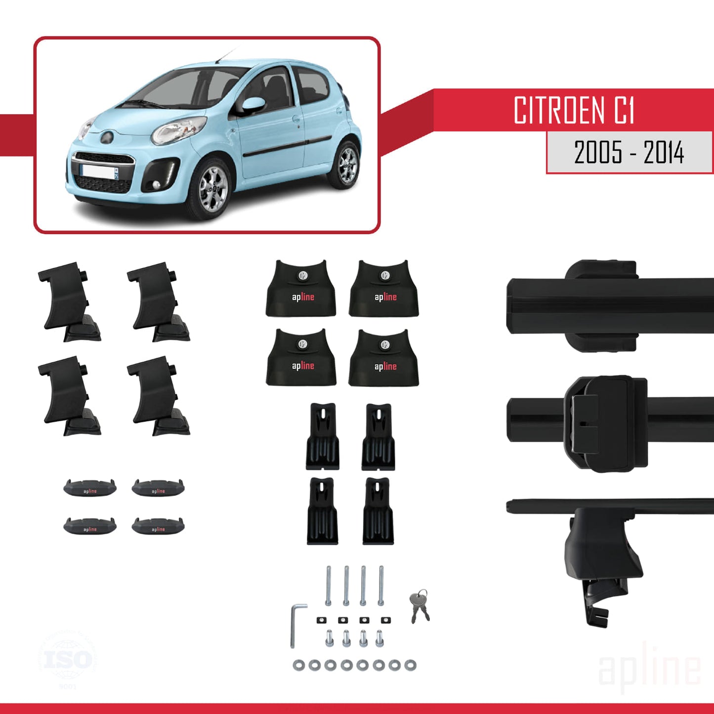 Compatibile con Citroen C1 2005-2014 ACE-4 Barre Tetto Portapacchi Auto Barre Portatutto Nero Alluminio 2 Barre