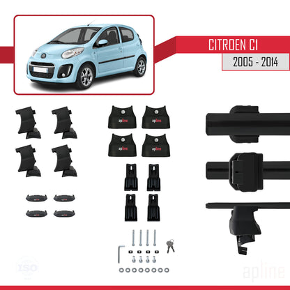 Compatibile con Citroen C1 2005-2014 ACE-4 Barre Tetto Portapacchi Auto Barre Portatutto Nero Alluminio 2 Barre