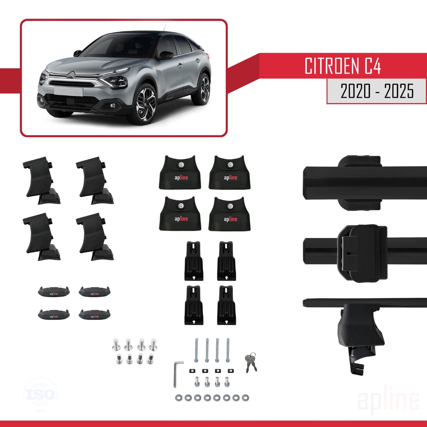ACE-4 Dakdrager bagagedrager compatibel met C4 III (C41) 2020-2025 Spoorstaven Zwart Aluminium 2 Staven