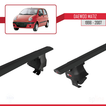 Compatible avec Daewoo Matiz 1998-2007 ACE-4 Barres de Toit Railing Porte-Bagages de Voiture Noir Aluminium 2 Barres