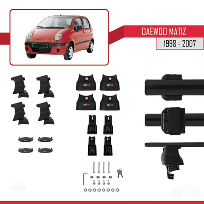 Compatible avec Daewoo Matiz 1998-2007 ACE-4 Barres de Toit Railing Porte-Bagages de Voiture Noir Aluminium 2 Barres