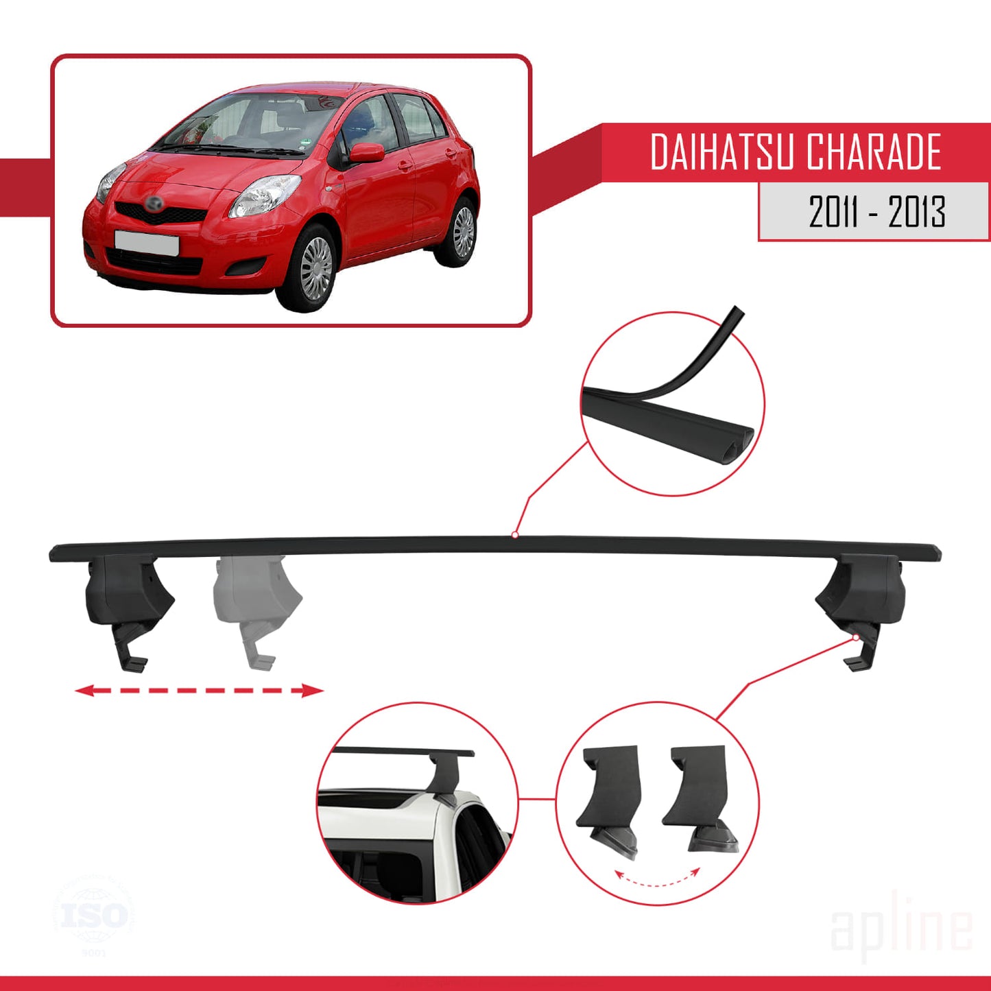 Compatibile con Daihatsu Charade 2011-2013 ACE-4 Barre Tetto Portapacchi Auto Barre Portatutto Nero Alluminio 2 Barre