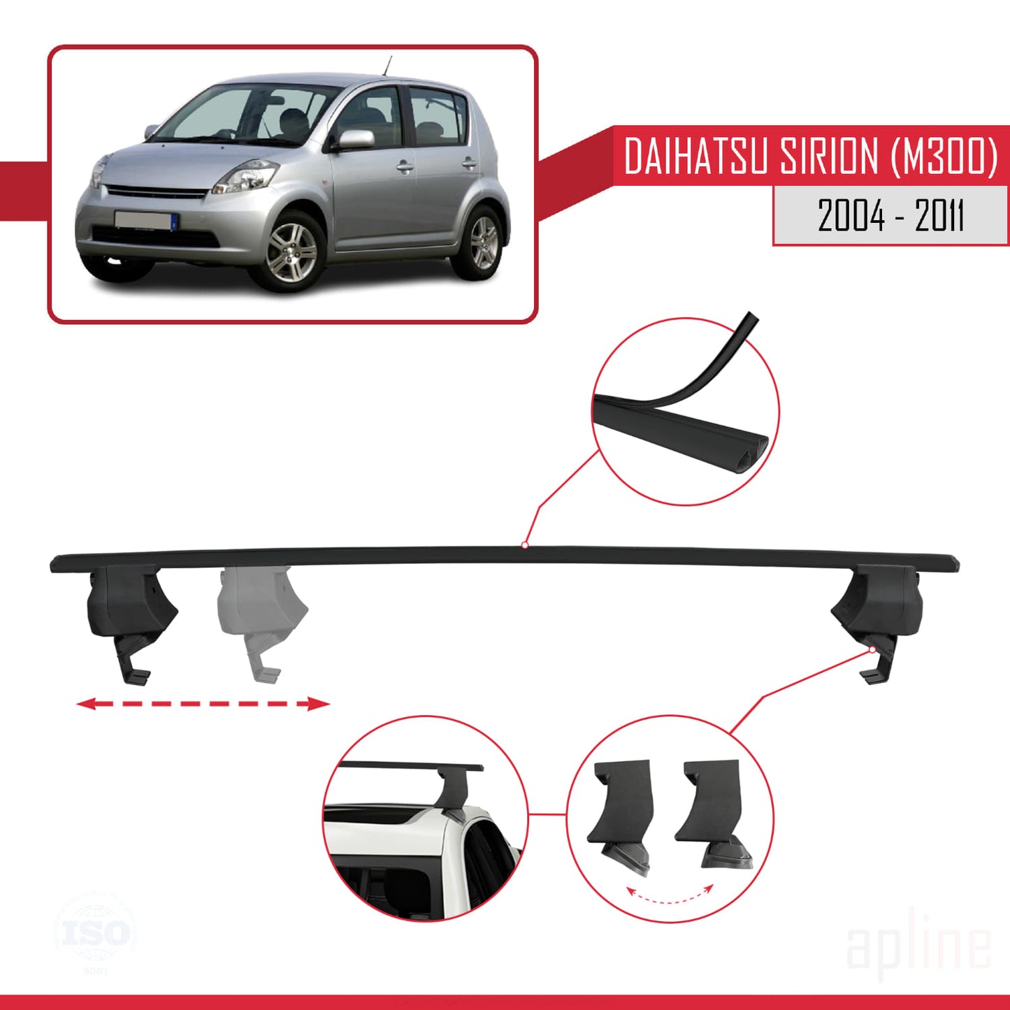 Compatibile con Daihatsu Sirion (M300) 2004-2011 ACE-4 Barre Tetto Portapacchi Auto Barre Portatutto Nero Alluminio 2 Barre