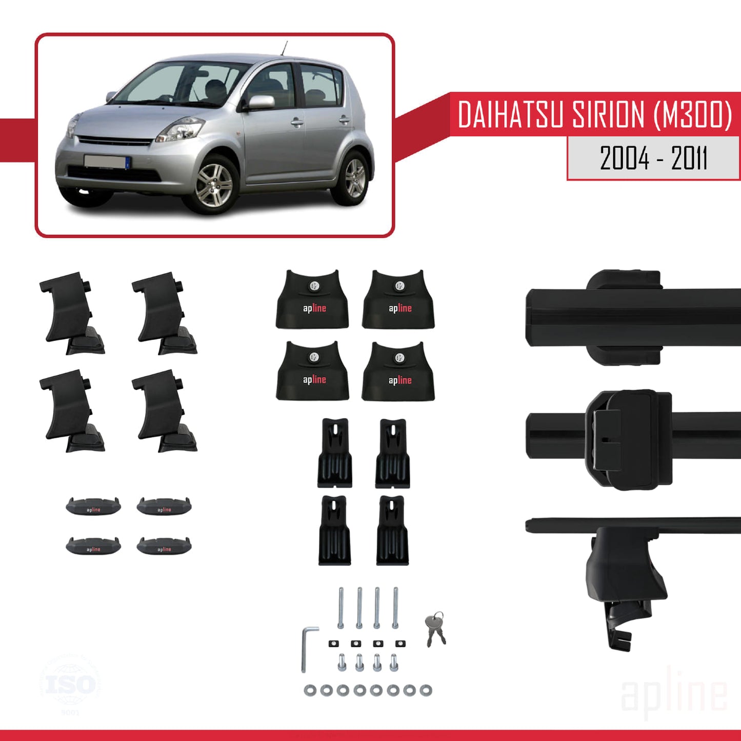 Compatibile con Daihatsu Sirion (M300) 2004-2011 ACE-4 Barre Tetto Portapacchi Auto Barre Portatutto Nero Alluminio 2 Barre
