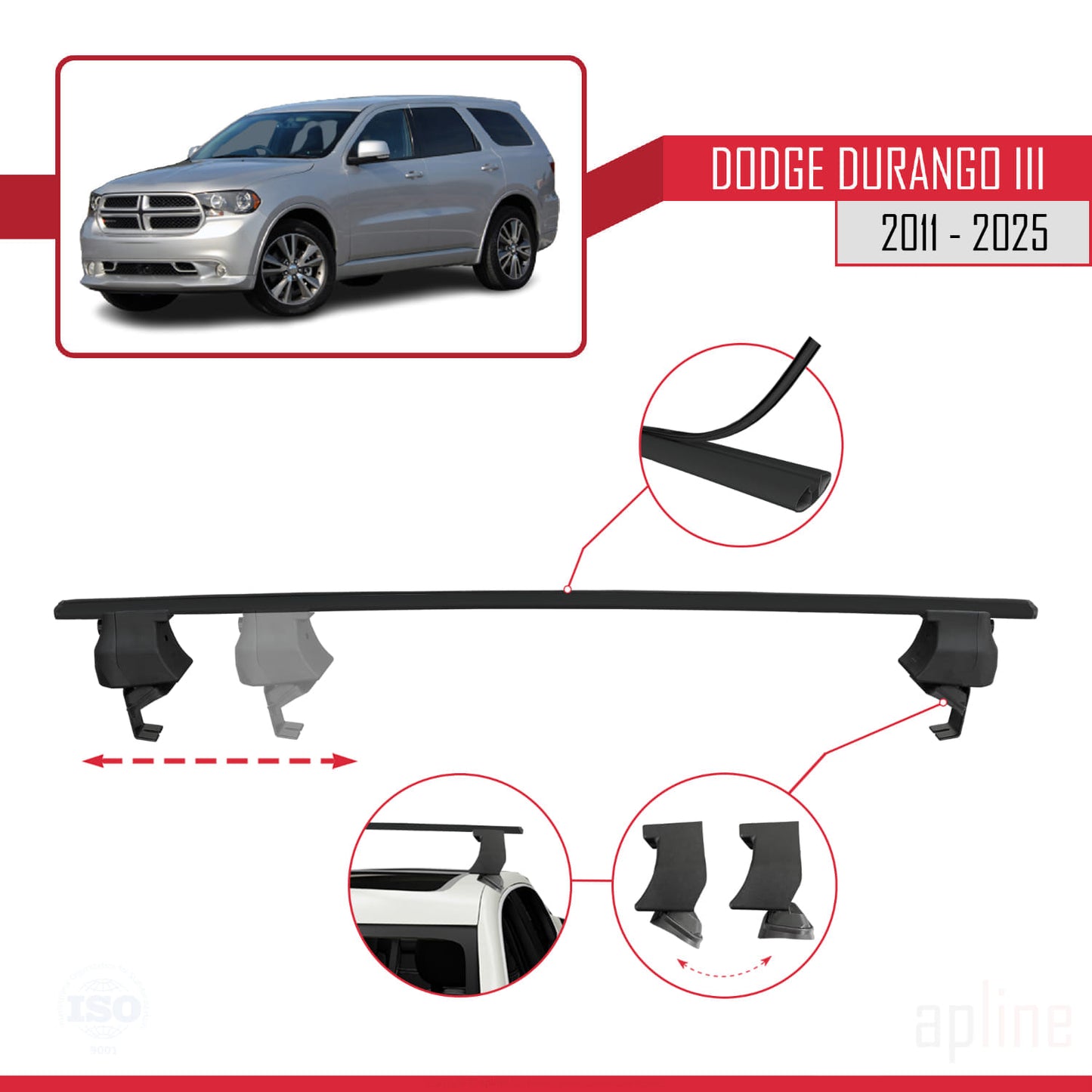 Kompatibel mit Dodge Durango 3 2011-2025 ACE-4 Relingträger Dachträger Auto Gepäckträger Schwarz Aluminium 2 Stangen